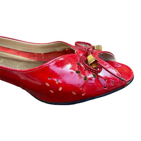VTG Magdesians CA Red Tassels‎ Eyelet Shiny Leather Pumps sz 7.5M Heels - Picture 4 of 8